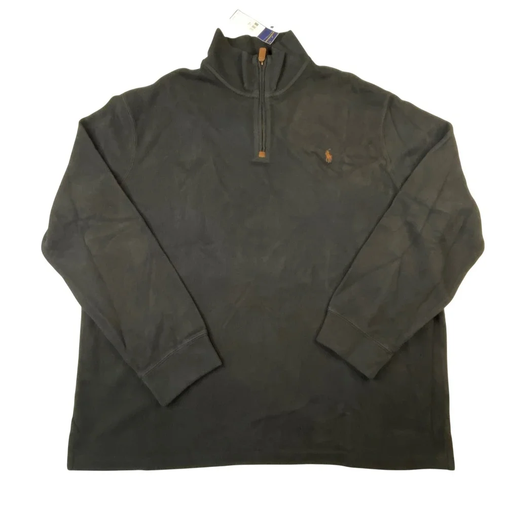 Polo Ralph Lauren Mens XXL Quarter Zip Pullover Charcoal Black Sweater NWT